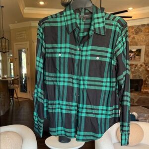 Banana Republic Black and Green Checkered Men's Shirt